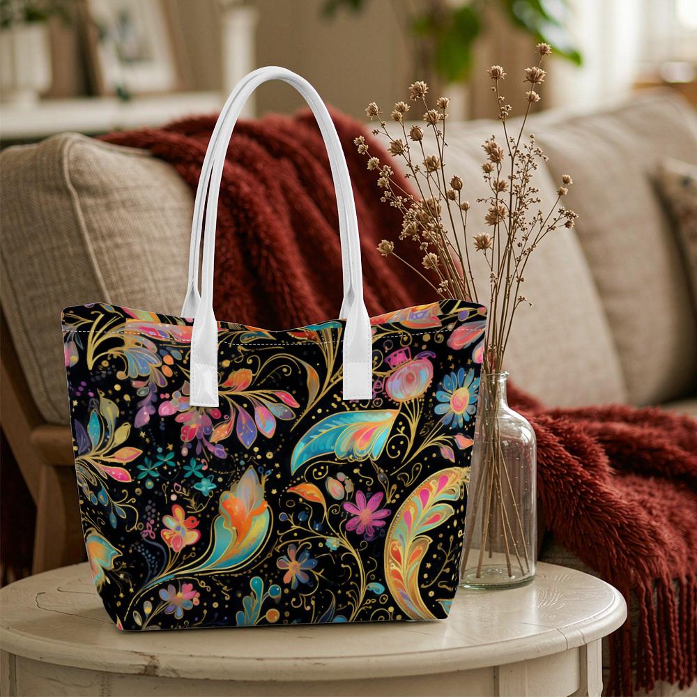 Floral Pattern Tote Bag Elegant Casual Daily Carry Shoulder Handbag for Ladies