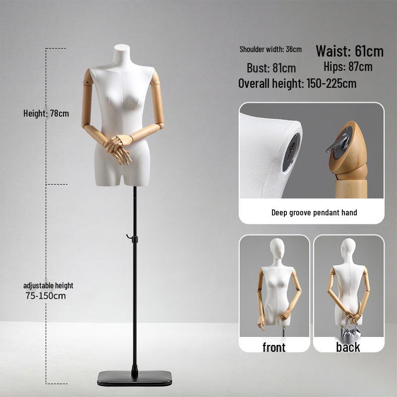 Luxury Full-Body Female Mannequin Display Stand: Fabric-Wrapped, Solid Wood