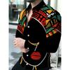 Men's Ethnic Diamond Totem Printed Long Sleeved Shirt, Slim Fit Lapel Shirt, Holiday Street Casual Men's Top