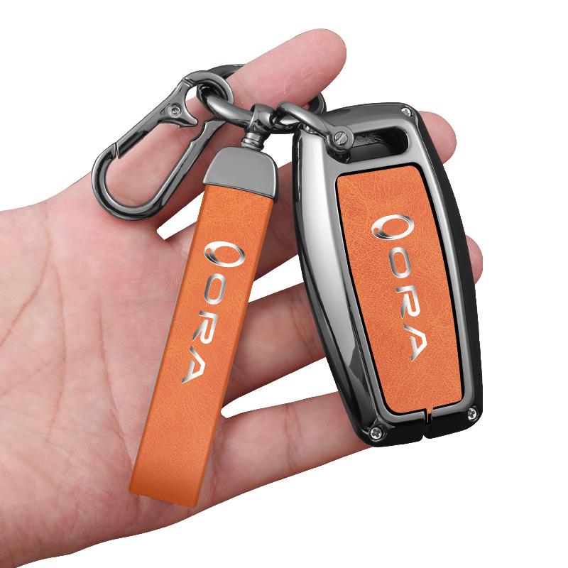 Great Wall ORA Key Cover for Good/Black/Lightning/White/Ballet Cat Models - High-End Black Full Shell with Buckle