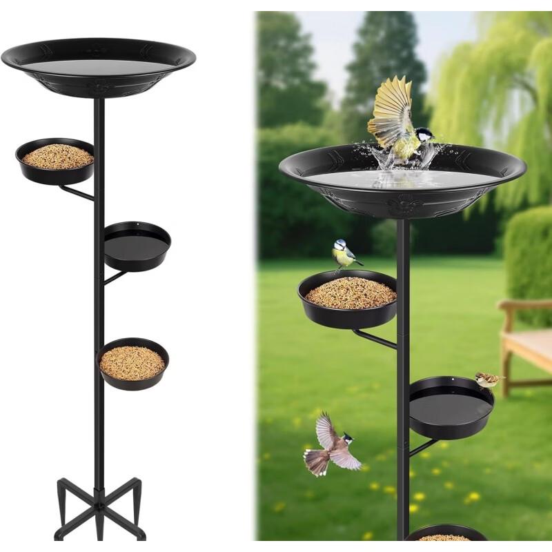 Wrought Iron Multi-layer Bird Feeder with Bird Bath