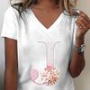 Pink Sakura 26 Alphabet Fashion Casual Tops Unisex Cherry Blossom Lover Vneck Short Sleeve Tshirt Letter R Floral Gift Clothing