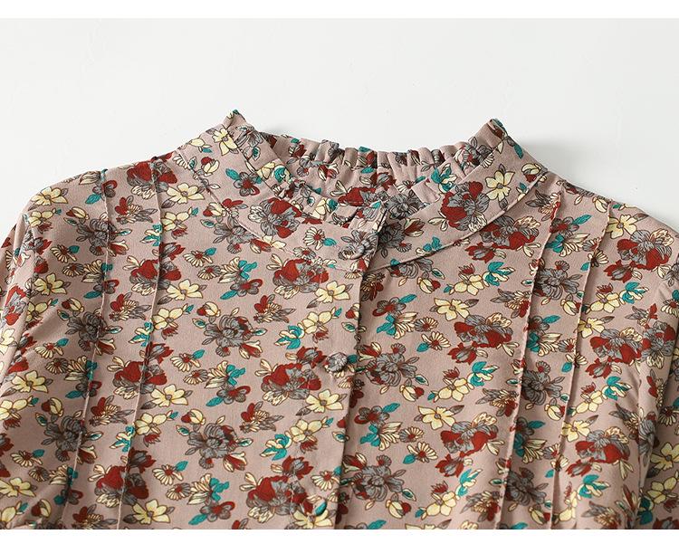 2026 Spring Retro Floral Midi Dress with Ruffle Collar and Tie Waist
