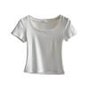 Burgundy Crew Neck Front Shoulder Short Sleeve T-Shirt Women's Summer New Korean Slim-fit Versatile Design Niche Top