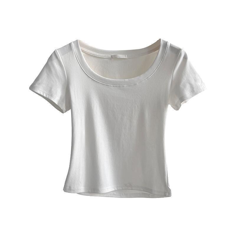 Burgundy Crew Neck Front Shoulder Short Sleeve T-Shirt Women's Summer New Korean Slim-fit Versatile Design Niche Top