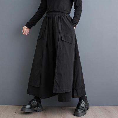 Чорні вільні довгі жіночі спідниці з високою талією, вінтаж, весна, осінь, повсякденні, жіночі спідниці