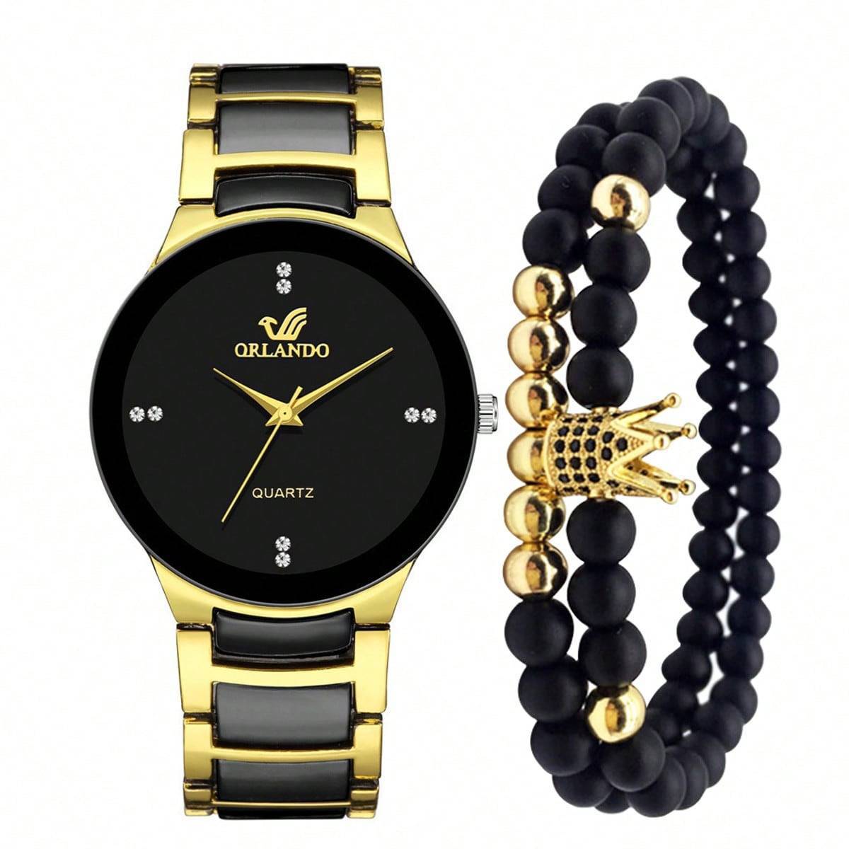 Men S Watch Set Fashion Men S Watch Men S Watch Steel Belt Non-Mechanical Business Simple Crown Bracelet Watch