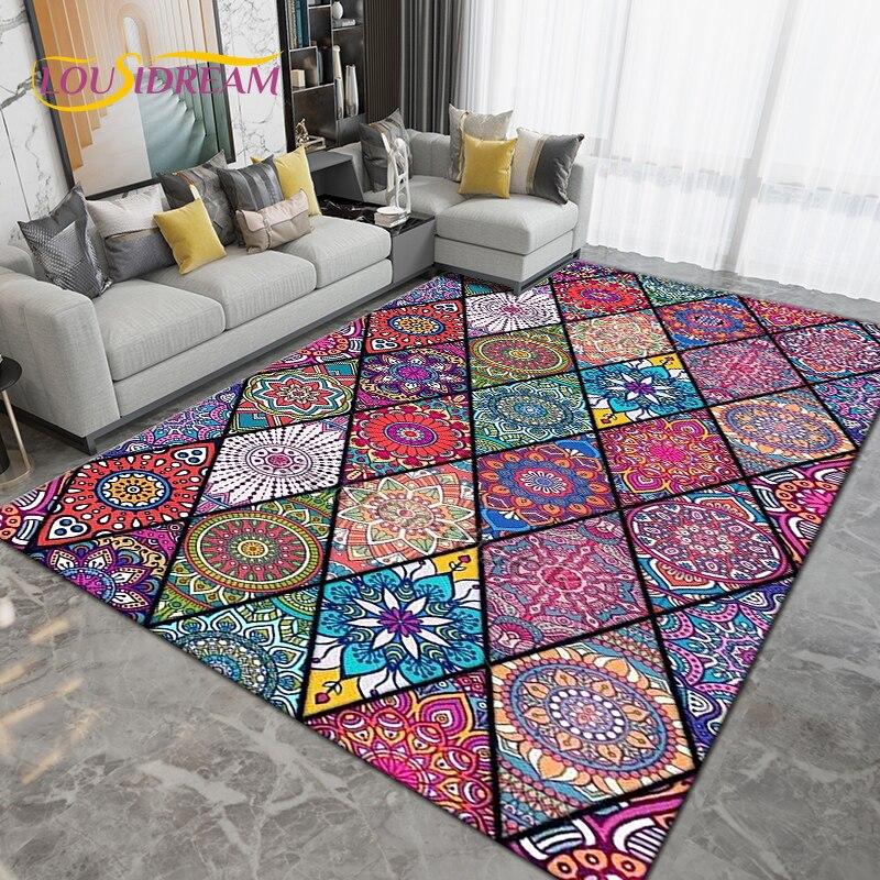 Alfombra grande con Mandala bohemio, alfombras para sala de estar, dormitorio, sofá, felpudo de entrada para cocina y baño, alfombrillas antideslizantes