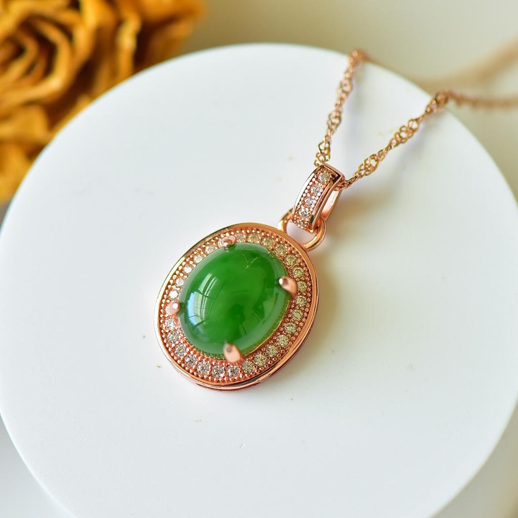 Hotan Jade S925 Silver Inlaid Jasper Egg Face Pendant for Women