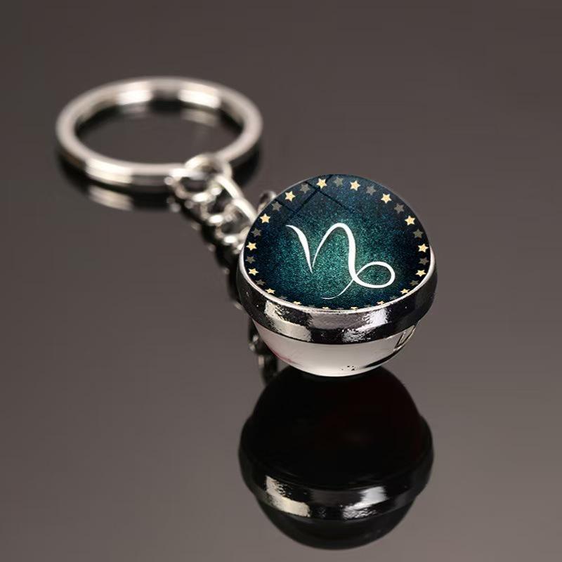 Kulatý svítící krystal zvěrokruhu Keychain - Panna & Lev