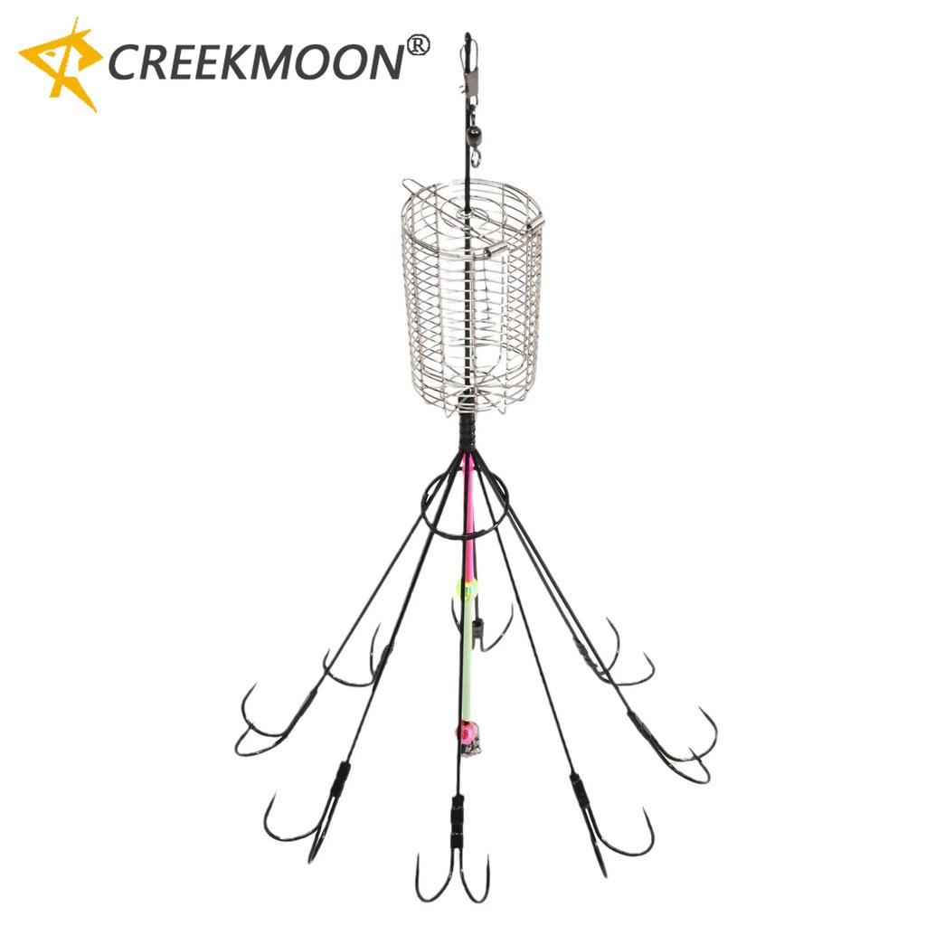 16 Claw Hooks Fishing Gear Supplies with Bait Cage Eight Luminous Squid Anti Hanging Hook for Fish Feeder Bottom Facing Anchor