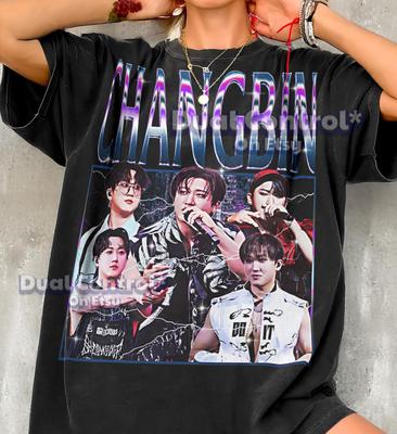 T-shirt Bootleg Vintage Rétro Années 90 Changbin Box, T-shirt Graphique Rapper K-Pop, Vêtement pour Fan de Groupe de Garçons #SAF