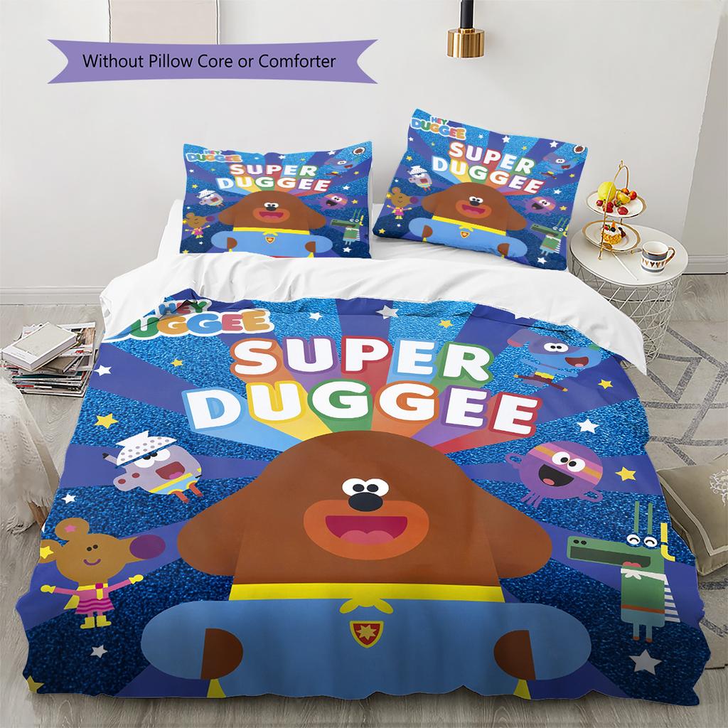 Hey Duggee Muster Bettwäsche Bettdecken-Set Heimdekoration Geschenk (1 Bettbezug + 2 Kissenbezüge (ohne Füllung))