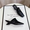 Fashion On A Wedge Shoes Woman 2025 Female Slippers Square Toe Beige Heeled Sandals Luxury Slides New Cover Black Designer Pleated