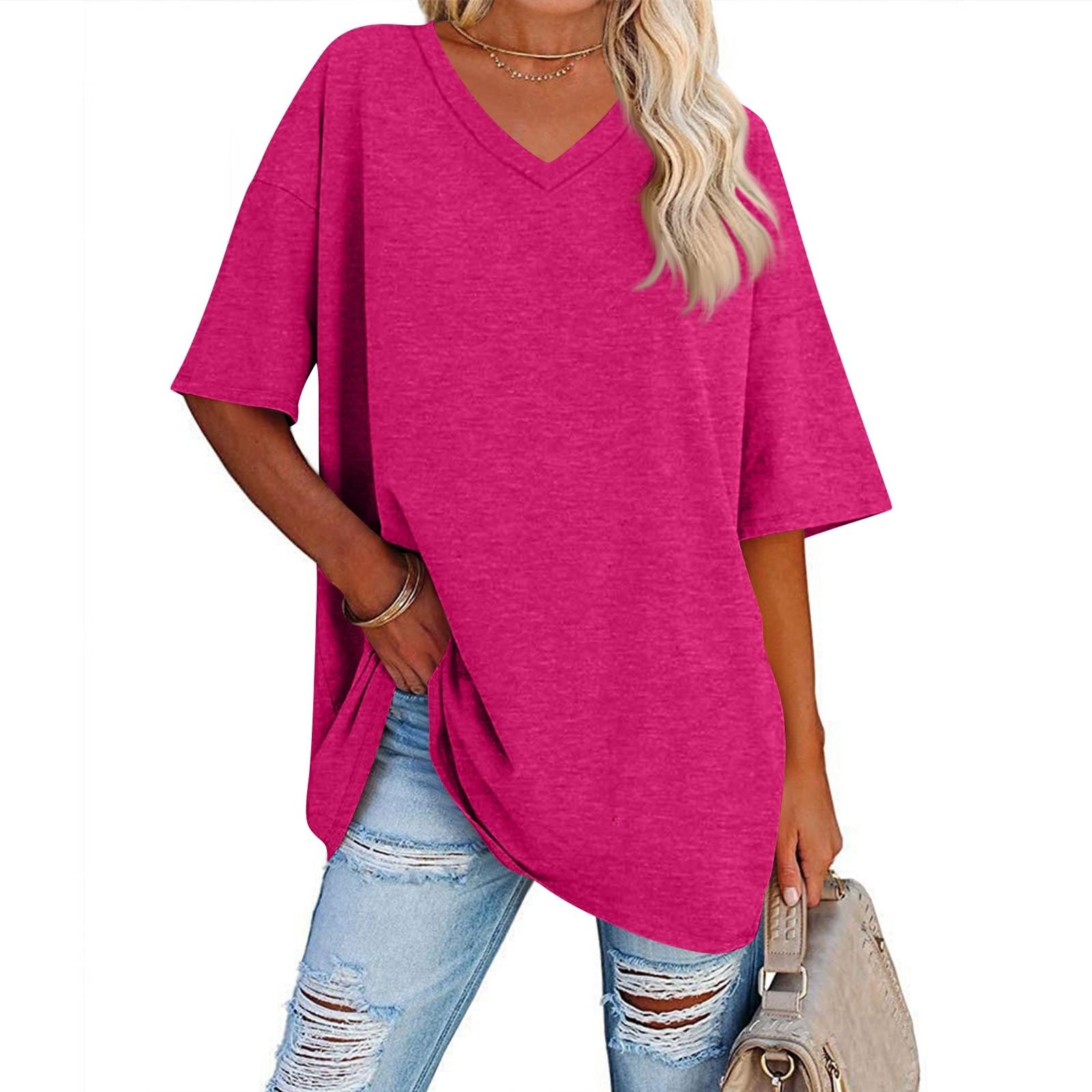 

Womens Fashionable And Casual -color Basic V-neck Short-sleeved Top XXL