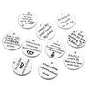 Louleur 10 Styles Stainless Steel Rhodium Pendants Stamping Tag Round Letter Charm Pendant for DIY Necklace Bangle Makings