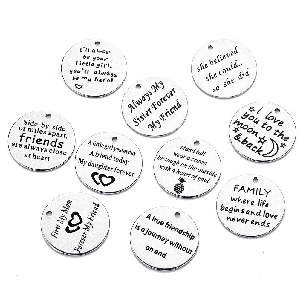Louleur 10 Styles Stainless Steel Rhodium Pendants Stamping Tag Round Letter Charm Pendant for DIY Necklace Bangle Makings