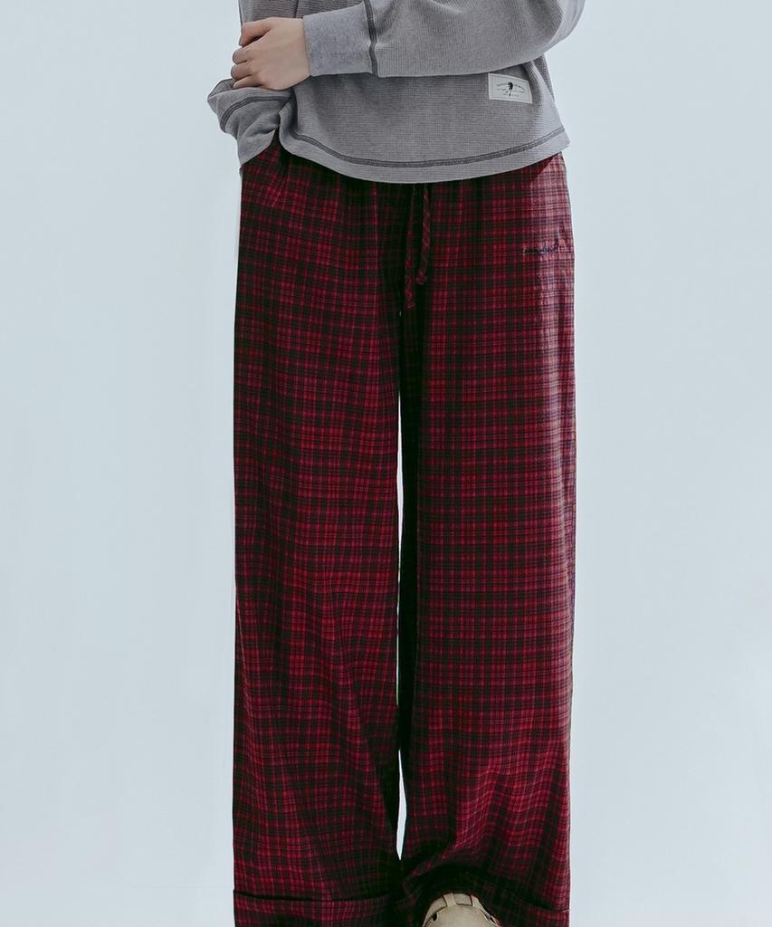 ANNEHEARTS Glen Check Wide Easy Pants_Red