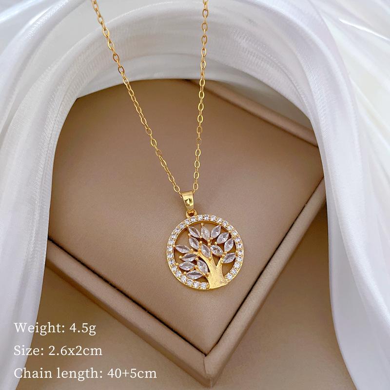 

Ring Tree Of Life Light Luxury Temperament Gorgeous Full Diamond Necklace Female Versatile Collarbone Chain Titanium Steel Chain