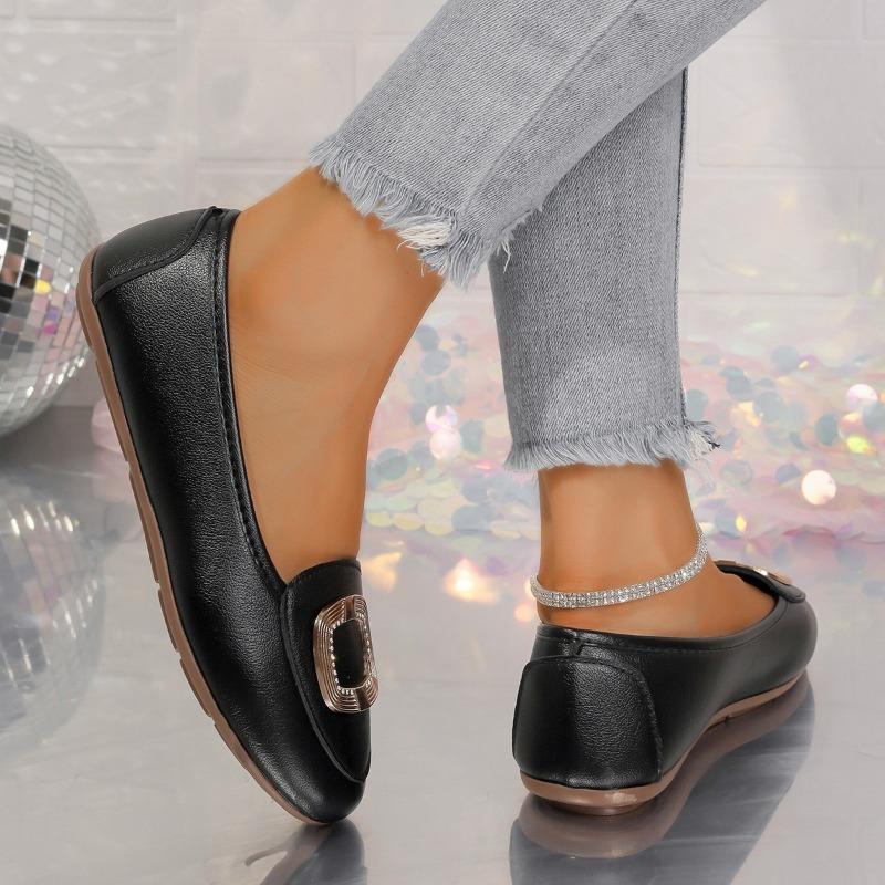 Fashion Autumn New Flat Shoes Women's Fashion Round Head Shallow Mouth Metal Buckle Soft Sole Anti-slip Wear-resistant Low-top Shoes
