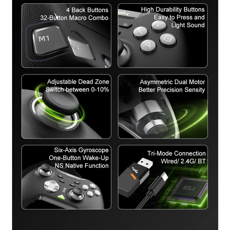 Wireless Gaming Controller 2.4G Bluetooth Hall Effect Gamepad Joystick for Nintendo Switch/PC/iOS/Android /Steam