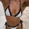 European and American New Bikini Small Chest Plaid Sexy Straps Pure Desire Split Vacation Swimsuit Women 1011