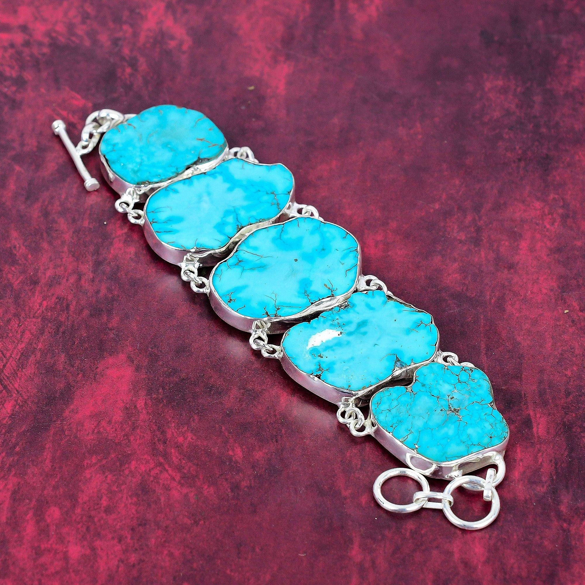 

Браслет из бирюзового среза, Очаровательный драгоценный камень 925 пробы Цельное стерлинговое серебро Натуральные украшения, Ручной работы Регулируемый браслет Украшения Для нее Adjustable With 8 Inches синий