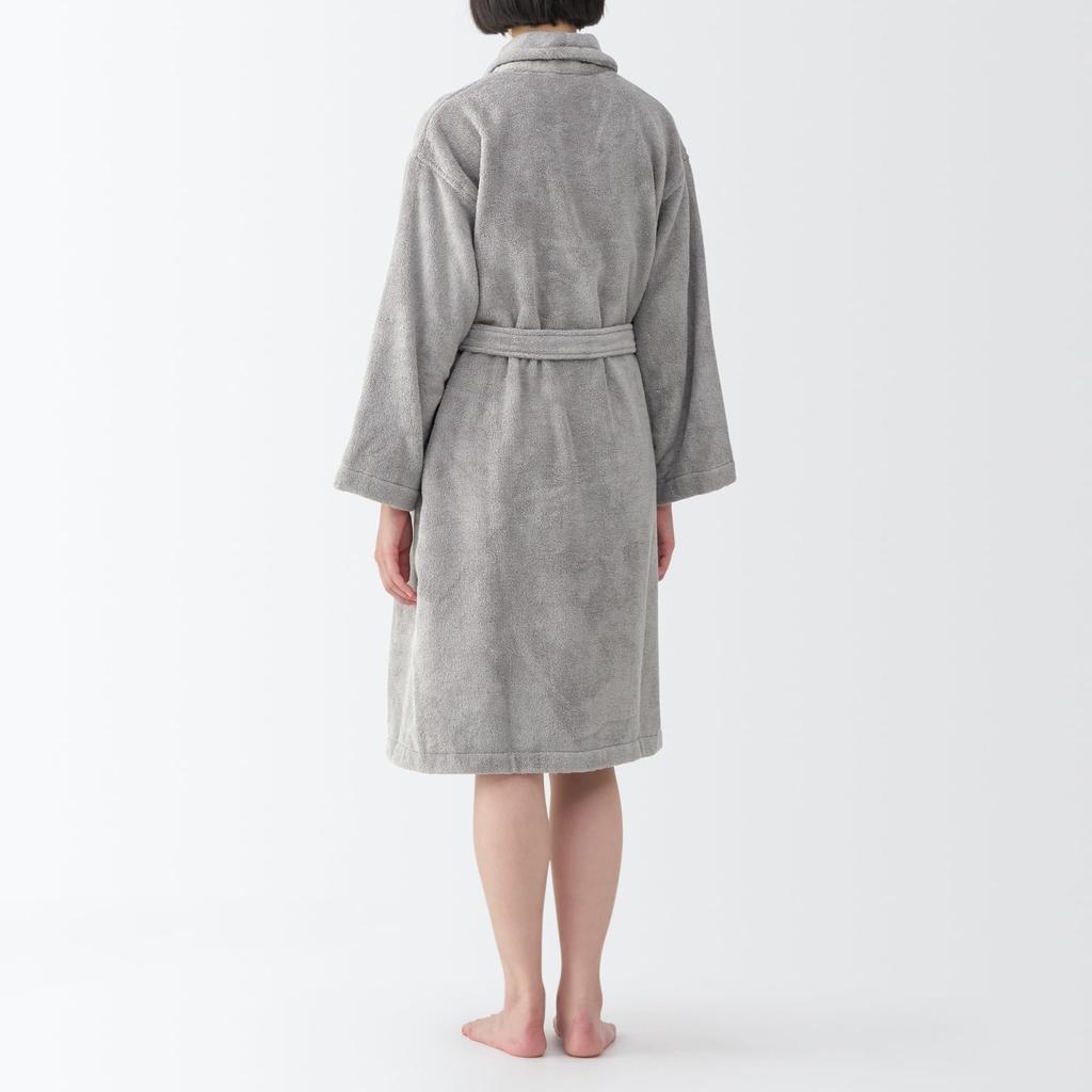 MUJI Fluffy Pile 84870576 Bathrobe, Unisex, L-XL, Gray,