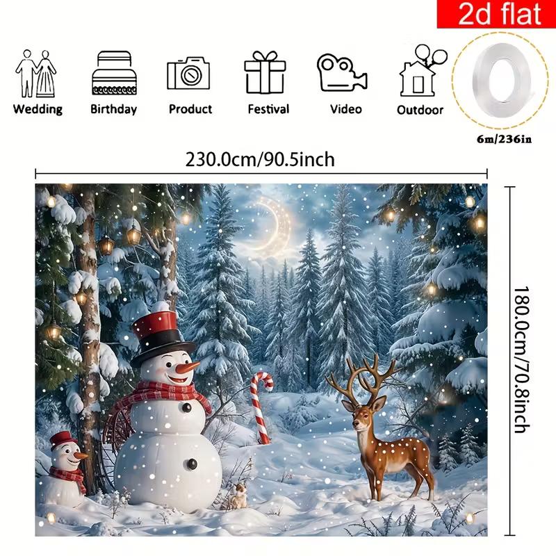 2D Christmas Winter Forest Backdrop Snowman Reindeer Party Photography Background