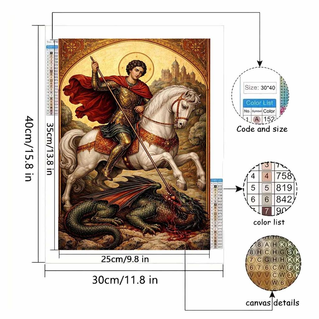 Diamond Painting Set DIY 5D Full Diamond Saint George and Dragon Art Crafts for Home Wall Decoration