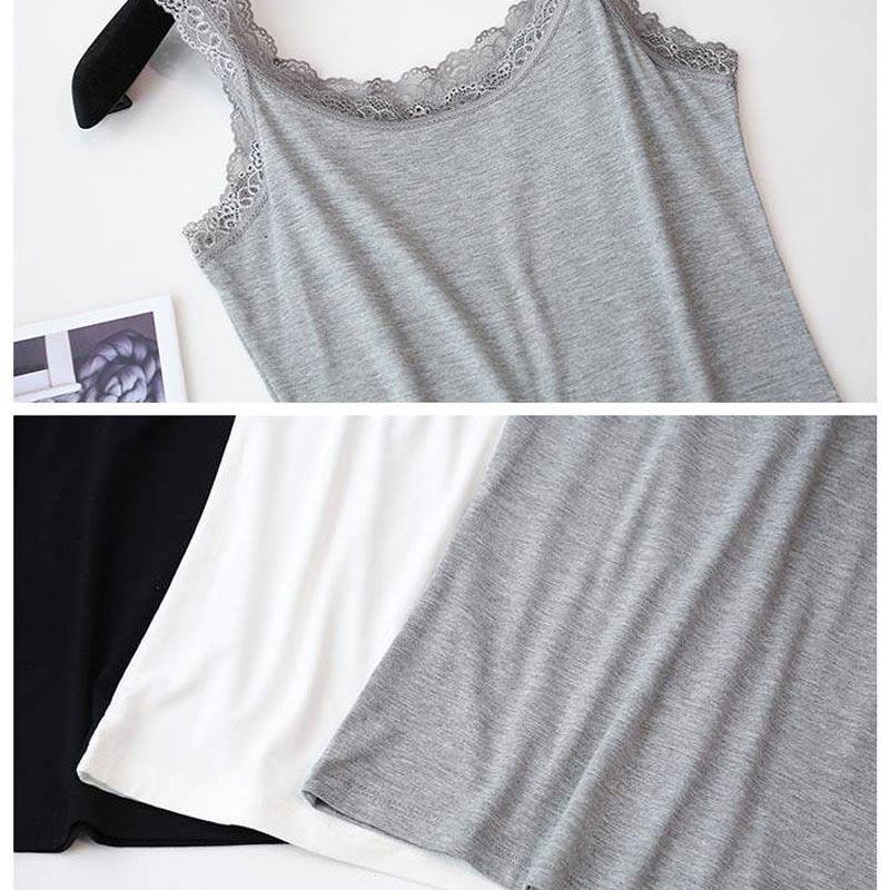 Women Lace Trim Camisole Tank Tops Set | Breathable Stretchy Sleeveless Layering Tops | Black White Grey Basic Undershirt Elegant Camis