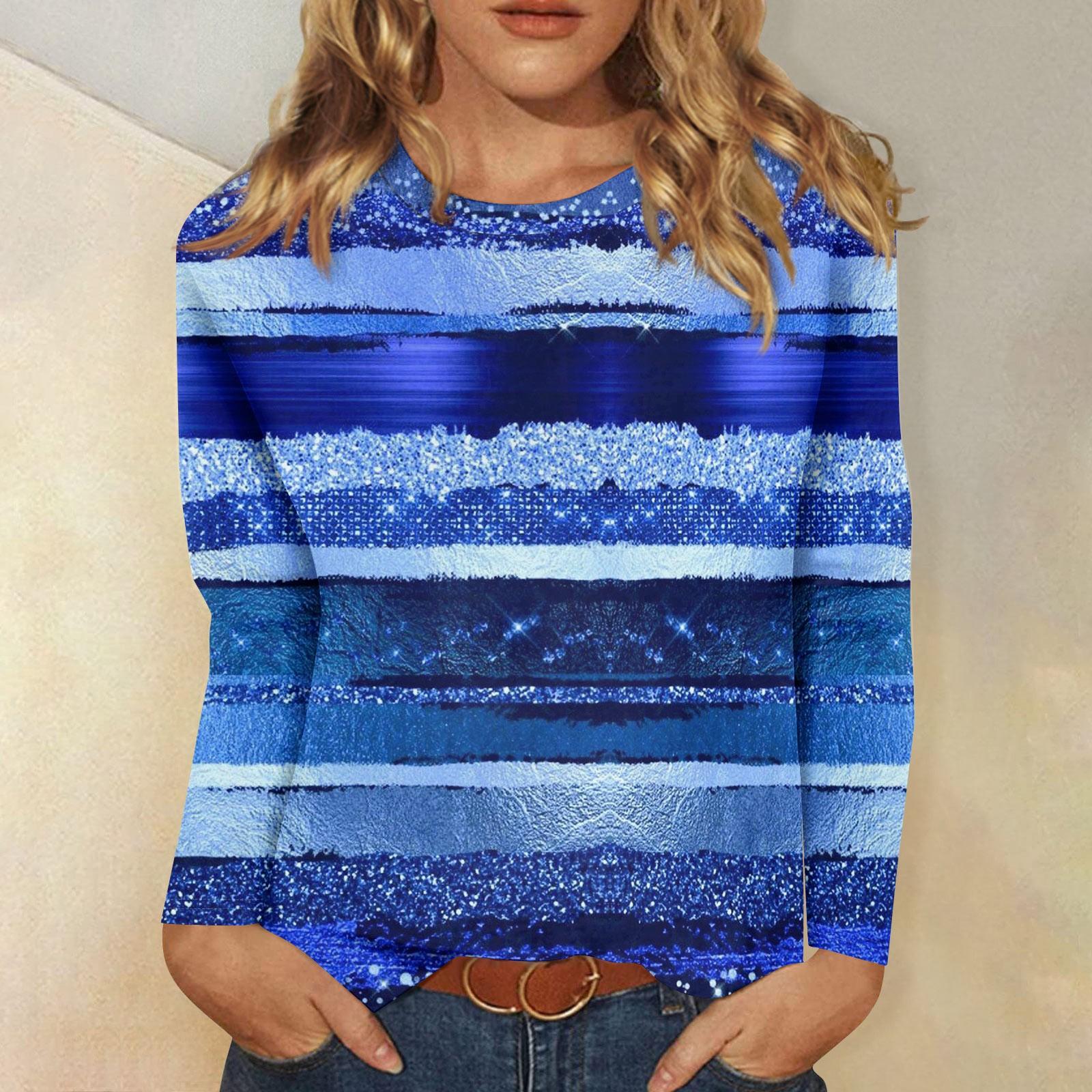 

Рубашки с длинным рукавом для женщин, милые футболки с графическим принтом, блузки, повседневные базовые топы больших размеров, пуловеры XL синий