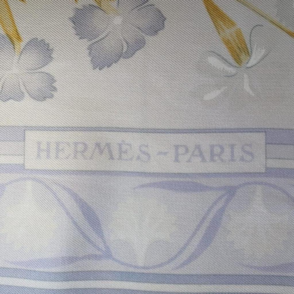 Used Hermes Carre 90 Wild Carnations Scarf Light Purple 78C