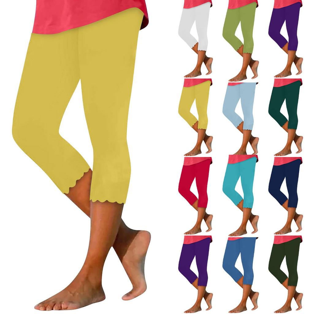 Damen Einfarbige Slim Fit Capri-Leggings Dehnbar Mittelhoch Lässige Cropped Hosen für den Alltag