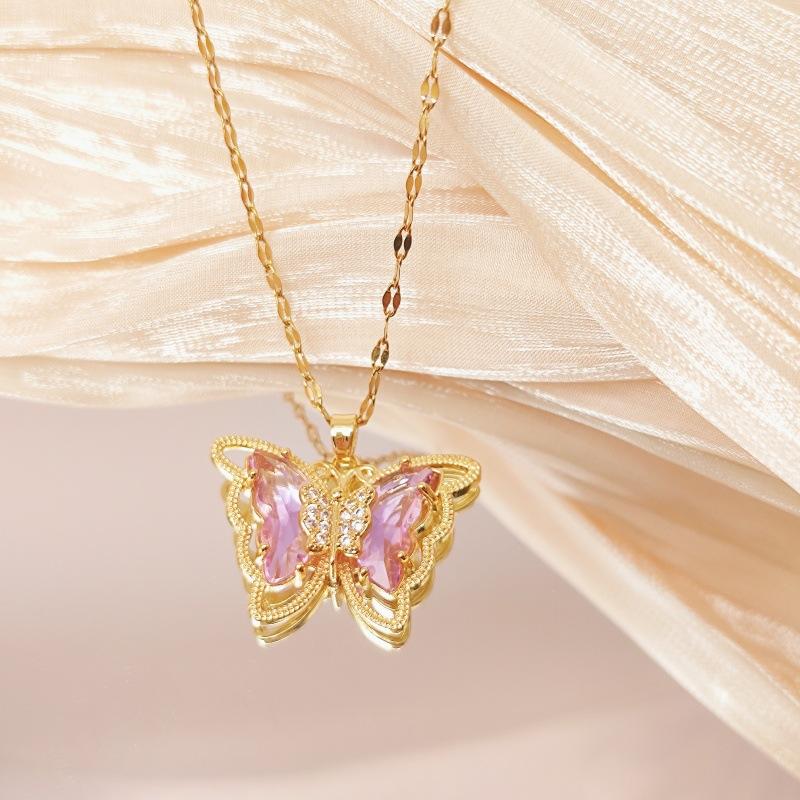 Fantastic Crystal Gold-Color Butterfly Necklace for Women Rhinestone Symmetrical Pendant Accessories Party Jewelry Gifts
