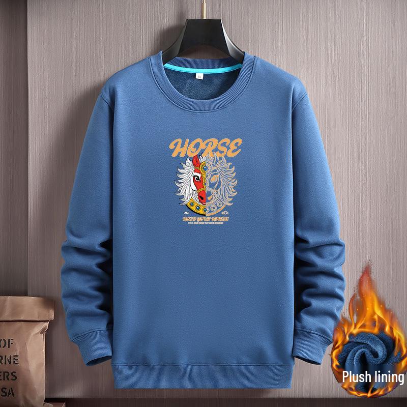 Men's Korean Style Winter Velvet Hoodie - Year of the Horse Design