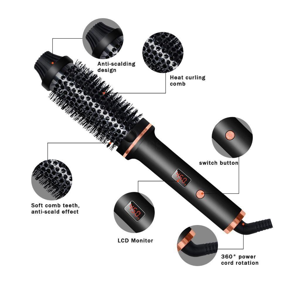 Ceramic 1.5 Inch Curling Iron Brush 3 IN 1 Volumizing Brush Straight and Curly Hair