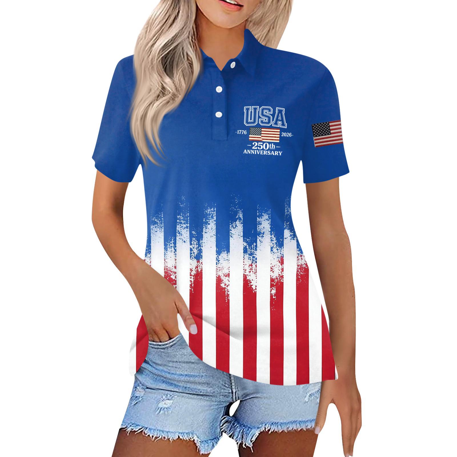 

Short Sleeve Polo Shirt Button Down Collar Casual Top with Patriotic Print for 250th Anniversary Celebration USA Independence Day M винний