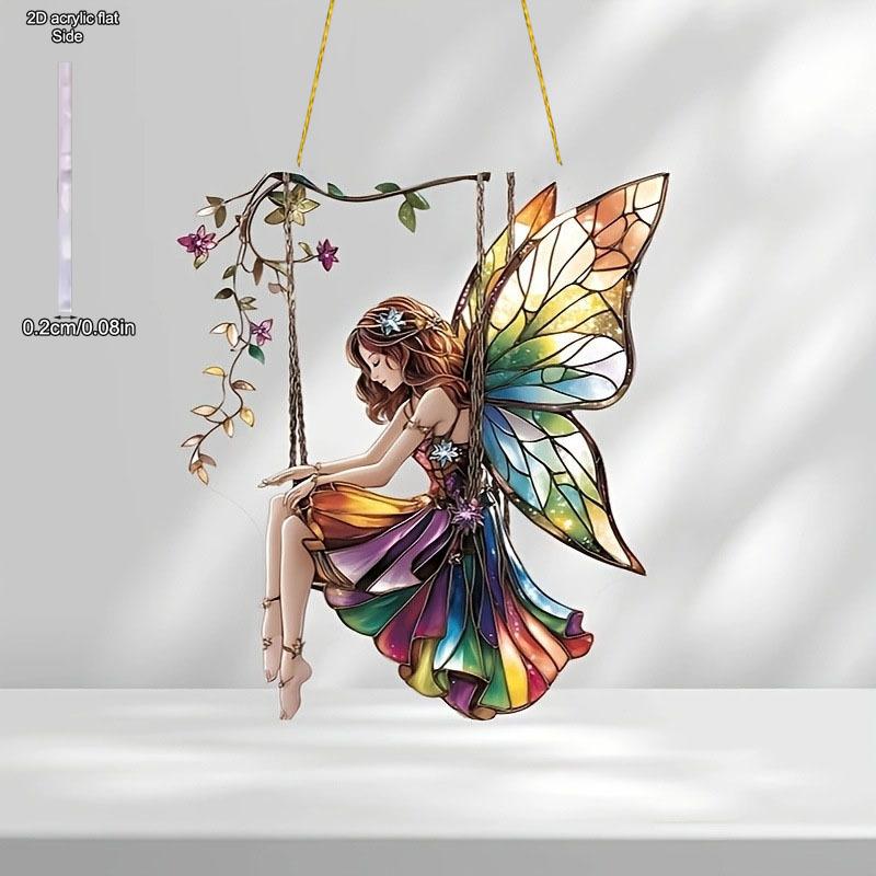 Dreamy and Gorgeous Stained Acrylic Fairy Swing Ornament Light Up Your Home and Festival Rose Tassels for Jewelry Making, Perfect for Home, Kitchen 