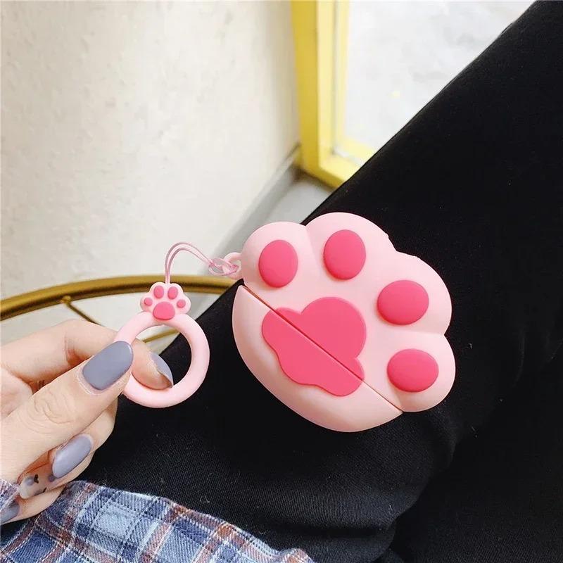 3D Cute Cartoon Cat Paw Earphone Case for Apple AirPods 1 2 Pro 3 2 Bluetooth Silicone Earphone Case for AirPods 4 3 Cover Cases Shell