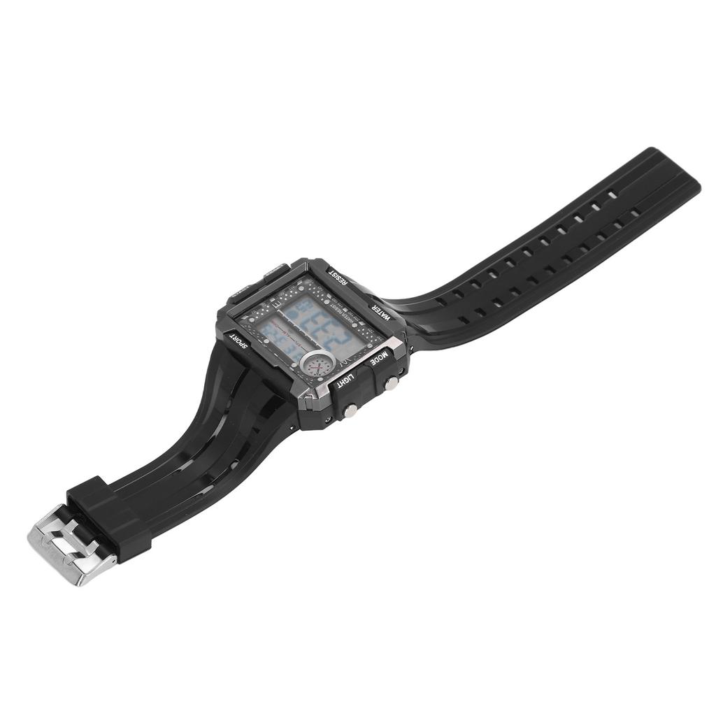Digital Sports Watch 50m Waterproof Rectangular Large Screen Dial Watch 12 24 Hours LED Luminous Wrist Watch