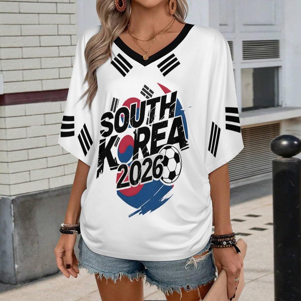 Women V Neck Short Sleeve Pullover T Shirt with Letter Print Casual Loose Fit Top for Soccer Support and Events