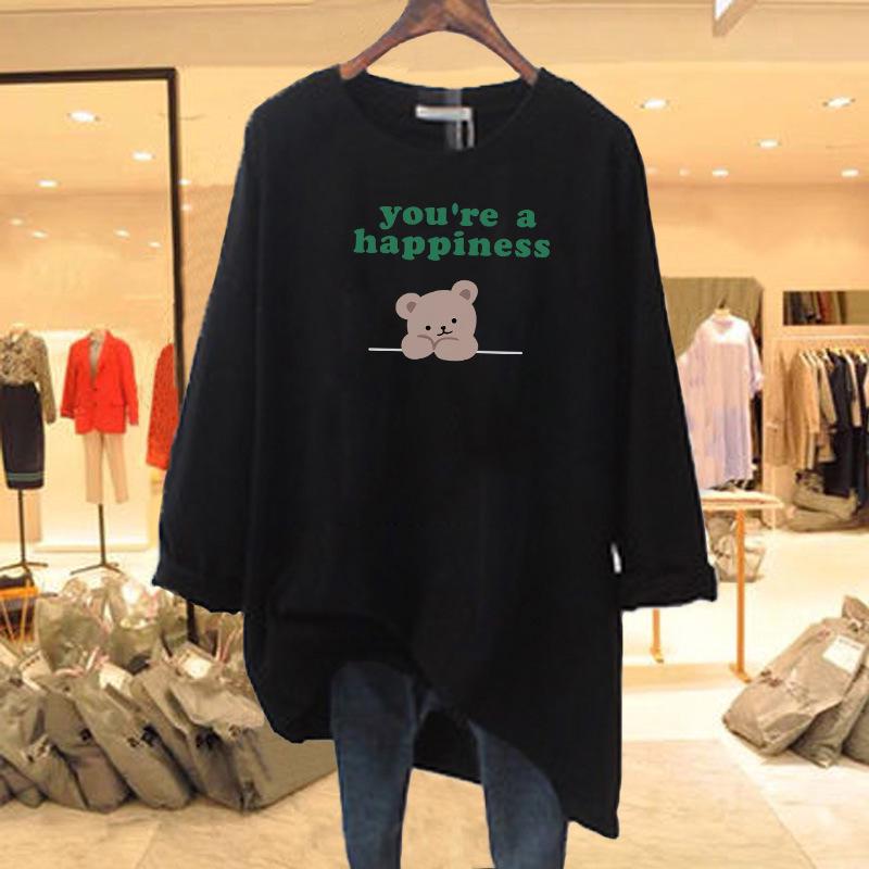 Těhotenské bavlněné tričko s dlouhým rukávem - Volný střih, Mikina zakrývající boky, Základní vrstva střední délky na jaro a podzim