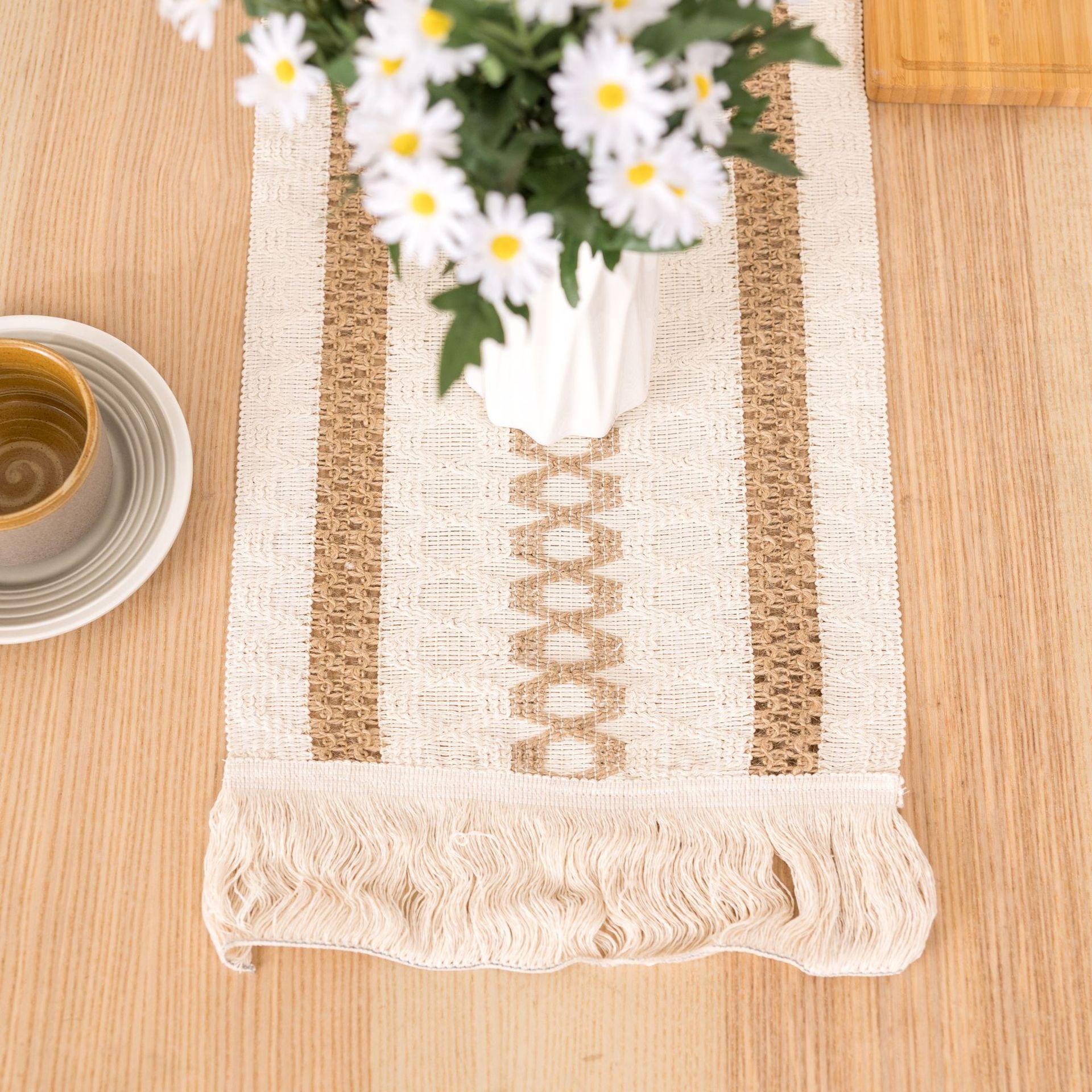 Boho Tafelloper voor Huisdecoratie Macramé Crème & Bruin Boerderij Tafelloper met Kwastjes voor Boheemse Eetkamer Slaapkamer Decor Other&30*120cm
