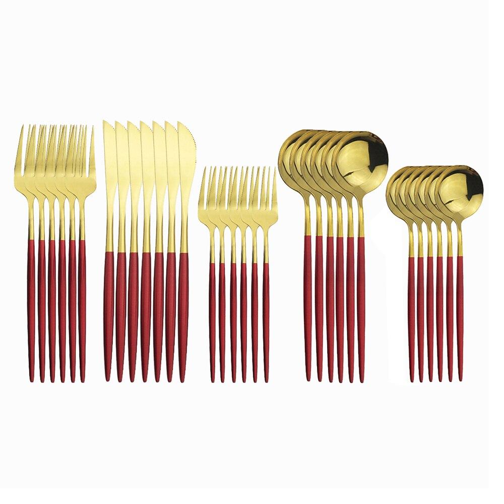 30Pcs White Gold Cutlery Set 18/10 Stainless Steel Dinnerware Set Knife Dessert Fork Spoon Silverware Kitchen Tableware Set