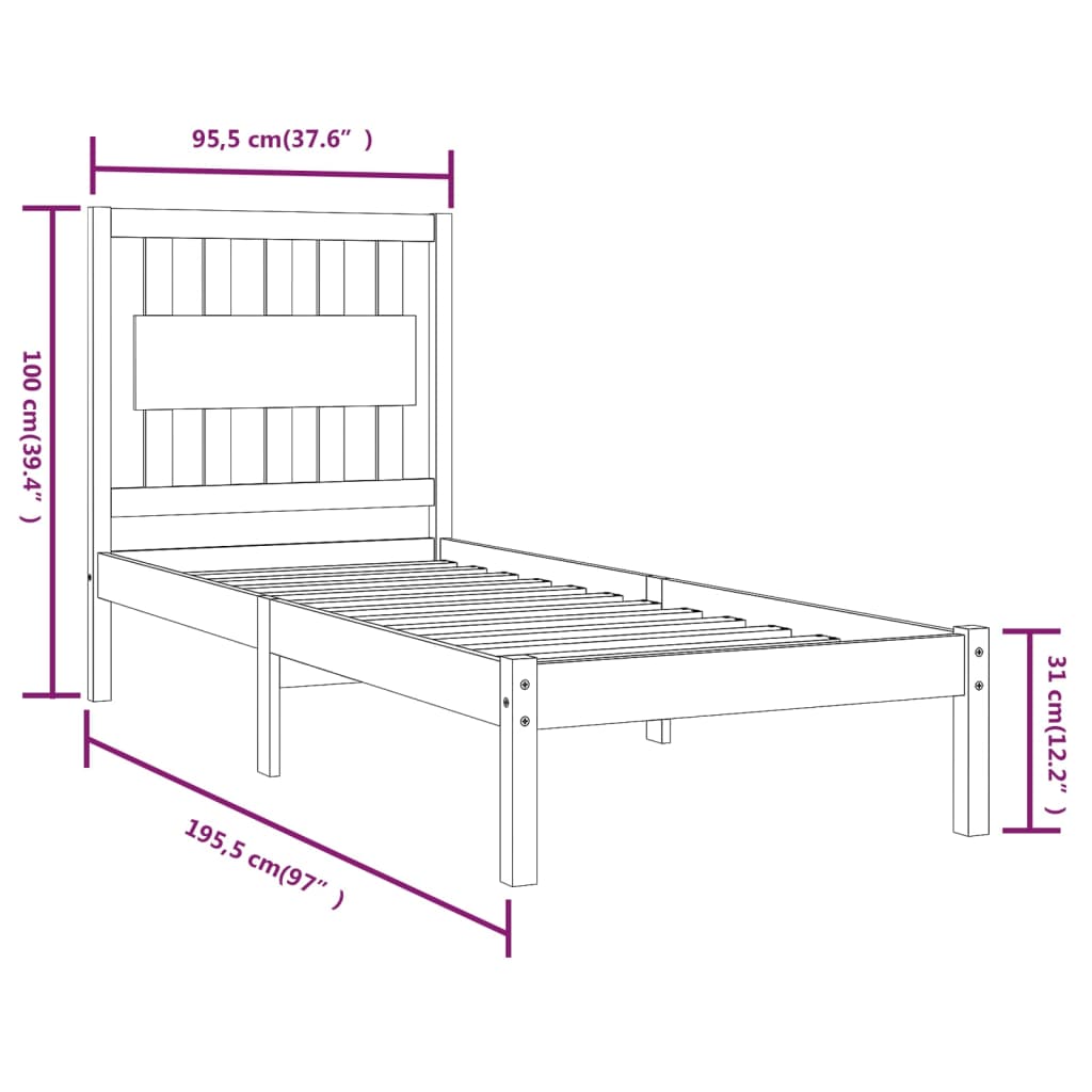 Solid Wood Bed White Pine 90 x 190 cm