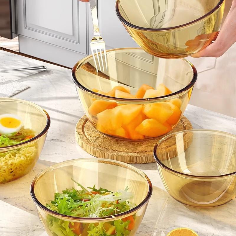 Salatschüssel-Set aus hitzebeständigem Glas in Teefarben