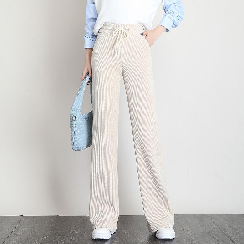 Autumn Winter Women's  Wide Leg Pants Women's High Waist Plus Velvet Baggy Straight Trousers Casual Thicken Warm Pantalones
