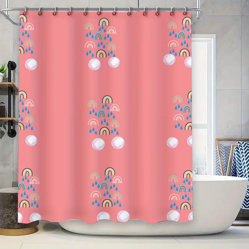 

Pink Shower Curtain With Rainbow Design Bathroom Decor For Kids Adults, Waterproof Fabric, Adjustable Hook W60H190(CM)-1 Pcs
