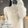 High-Neck Pure Wool Women's Slimming Cable Knit Cashmere Half-Zip Pullover Sweater